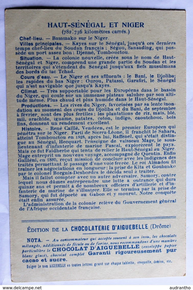 Chromo Format CPA Haut Sénégal Niger Les Colonies Françaises Carte Chocolaterie Aiguebelle - Niger