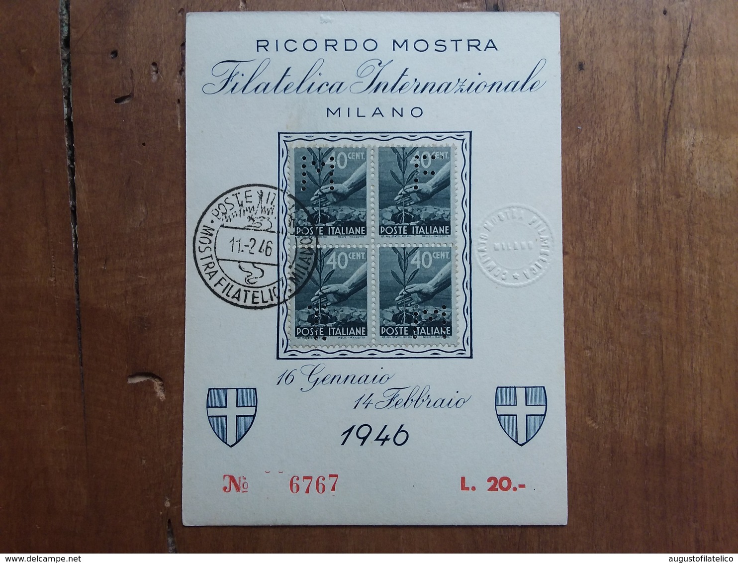 REPUBBLICA - Cartoncino Ricordo Mostra Filatelica Milano 1946 + Spese Postali - 1946-60: Usati