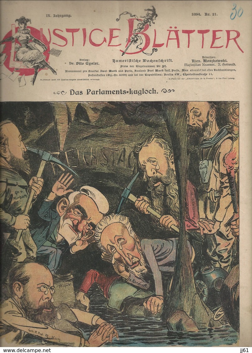 LUSTIGE BLATTER DAS PARLAMENTS JOURNAL ALLEMAGNE PUBLICITE LAMPIONS LUFBALLONS LOCOMOBILEN R WOLF LUGLOCH ANNEE 1894 - 1800 – 1899