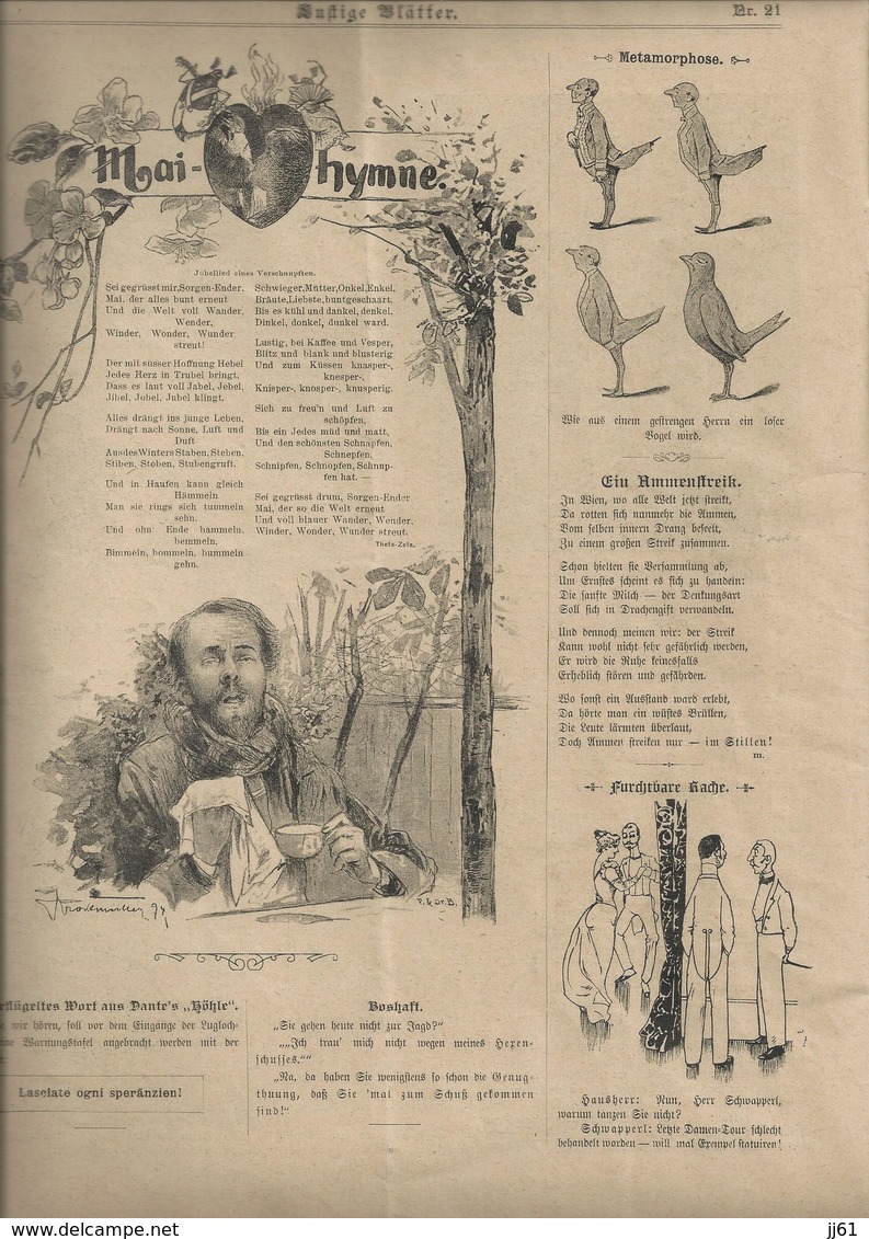 LUSTIGE BLATTER DAS PARLAMENTS JOURNAL ALLEMAGNE PUBLICITE LAMPIONS LUFBALLONS LOCOMOBILEN R WOLF LUGLOCH ANNEE 1894 - 1800 – 1899
