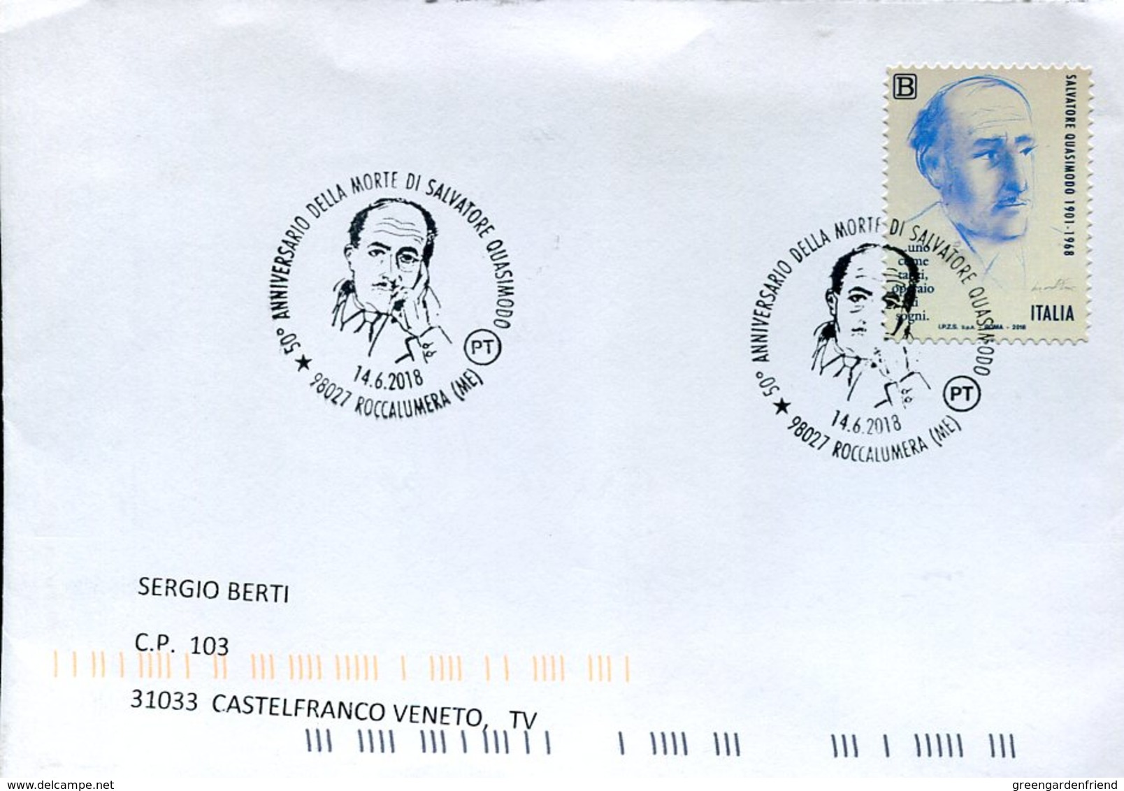 36698 Italia, Special Postmark 2018 Roccalumera, Nobel Prize Prix Nobel Salvatore Quasimodo - Prix Nobel