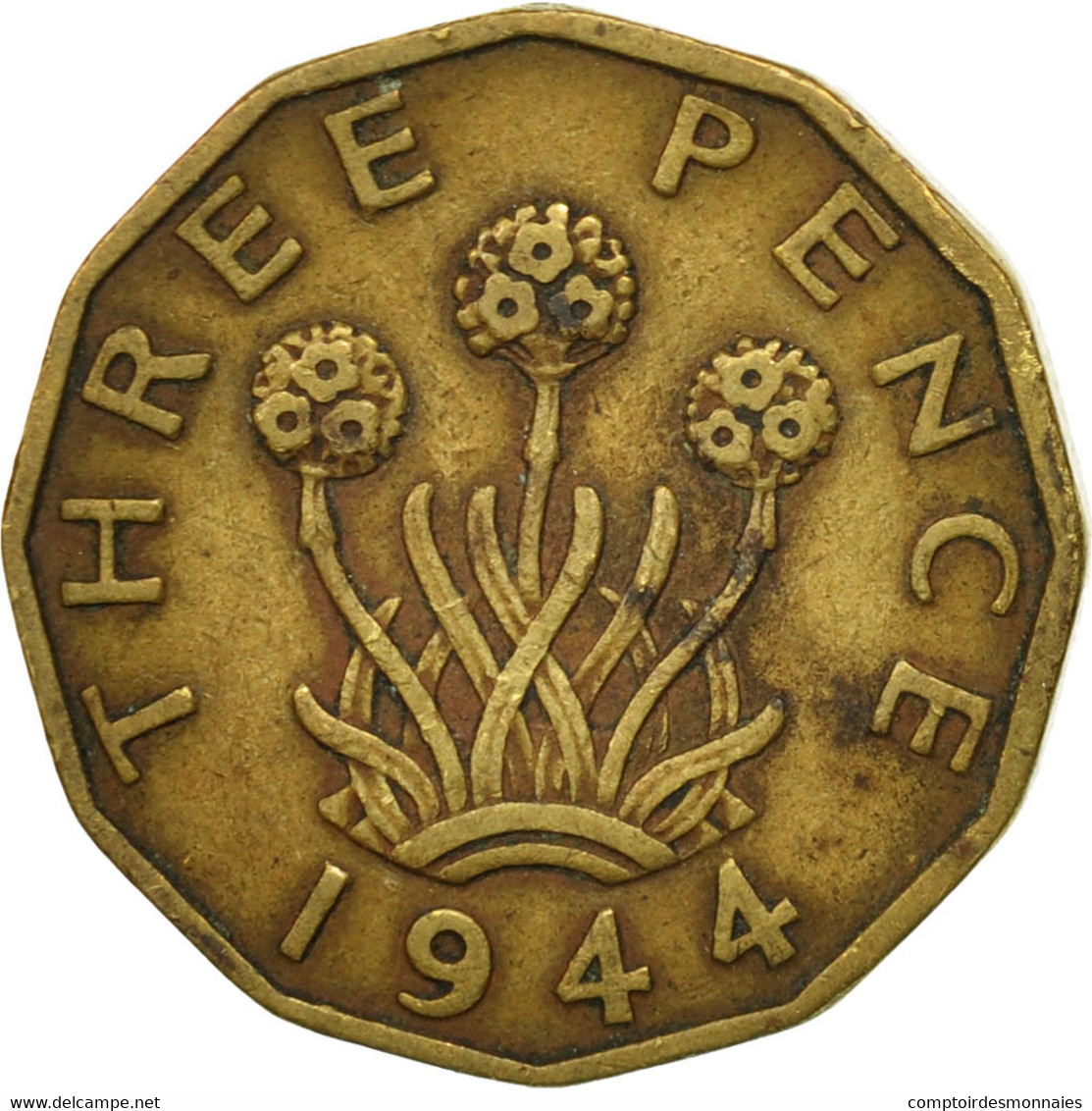 Monnaie, Grande-Bretagne, George VI, 3 Pence, 1944, TB+, Nickel-brass, KM:849 - F. 3 Pence
