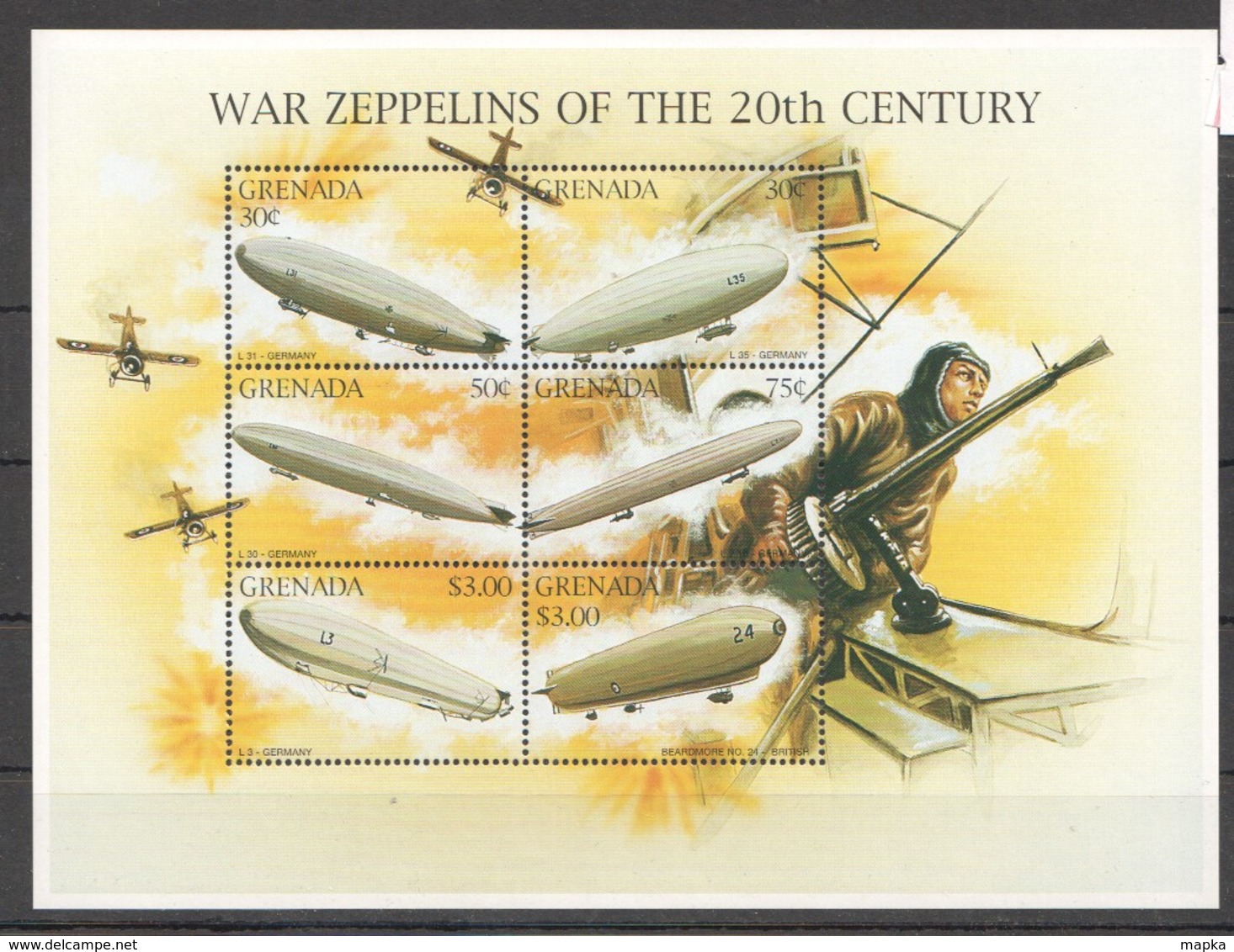 U374 GRENADA WAR AVIATION ZEPPELINS OF TH 20TH CENTURY 1KB MNH - Zeppeline