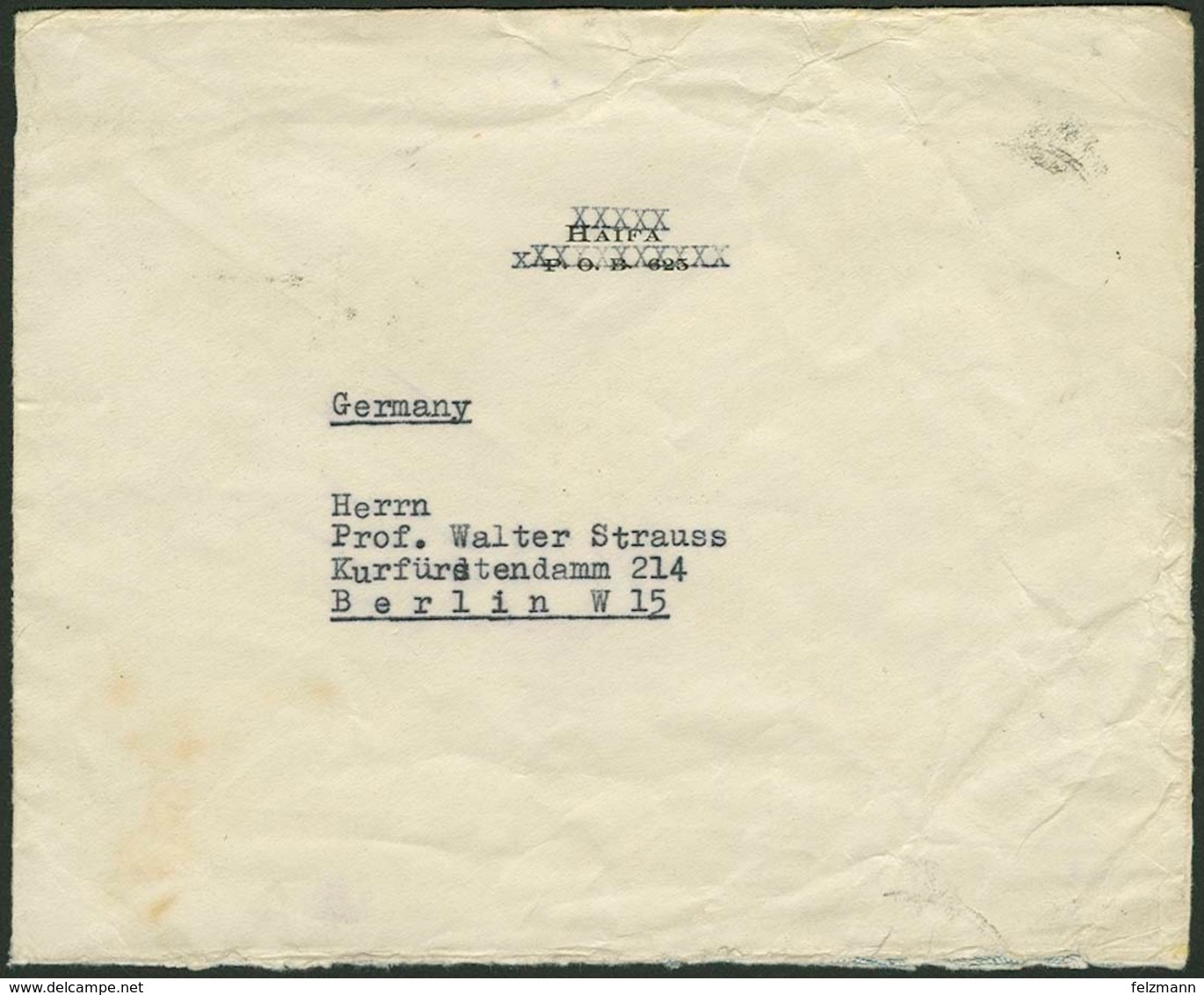 Brief PALÄSTINA 1936, Brief Aus HAIFA Ohne Frankatur, Rückseitig Aufkleber "Aus Dem Bei Der Insel Kreta Verunglückten Fl - Luft- Und Zeppelinpost