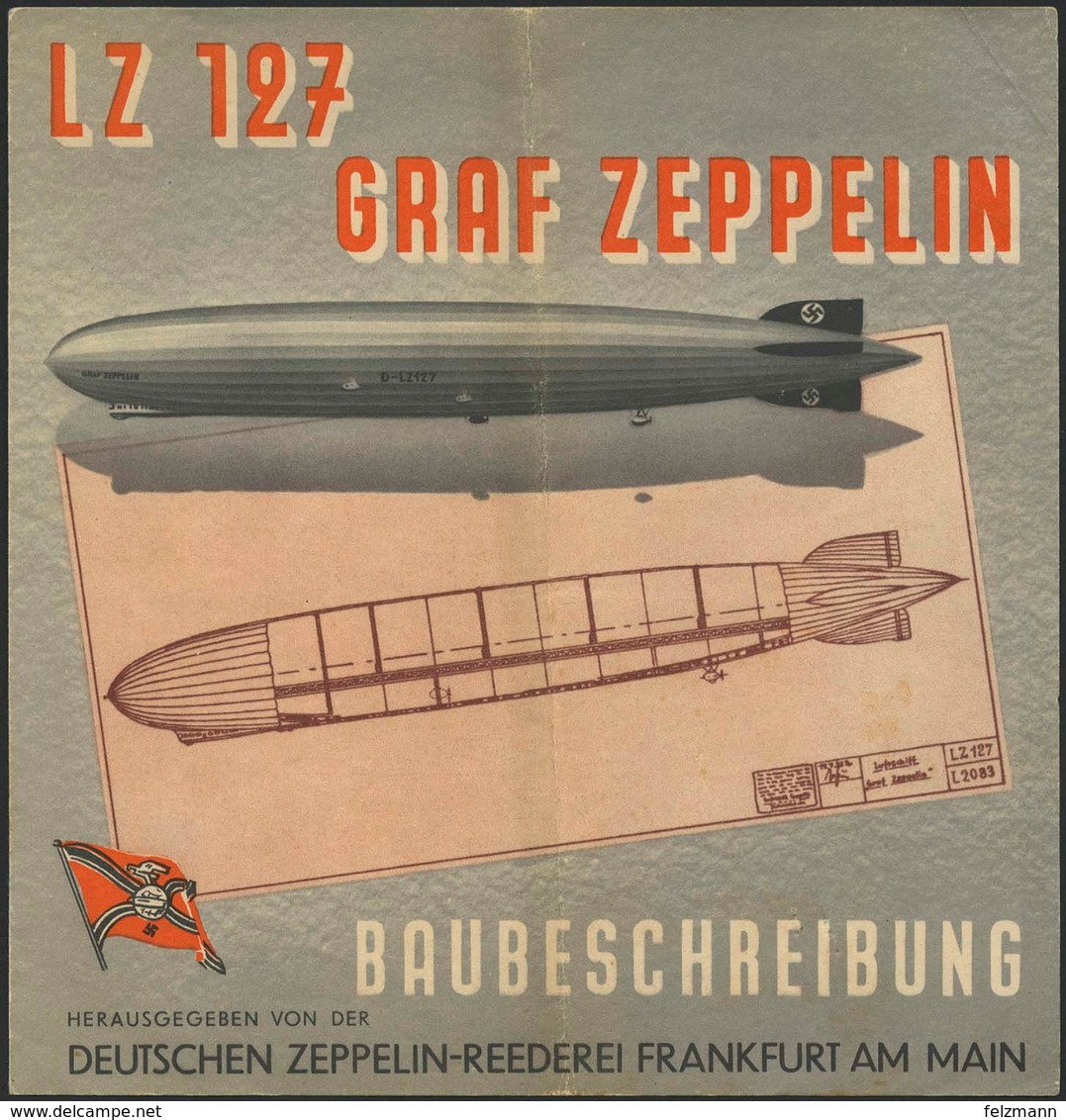 BAUBESCHREIBUNG Des LZ 127 "Graf Zeppelin" Ausgegeben Von Der DELAG Ca. 1937, Dreiseitiger Farbprospekt, Senkrecht Gefal - Zeppelines