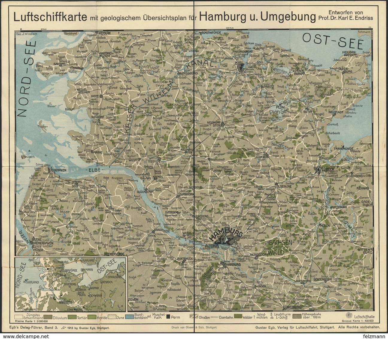 IM LUFTSCHIFF über HAMBURG, Eyb's Delag-Führer, Eyb Verlag Stuttgart, Ca. 270 Seiten Inklusive Etwa 40 Seiten Mit Insera - Zeppelins