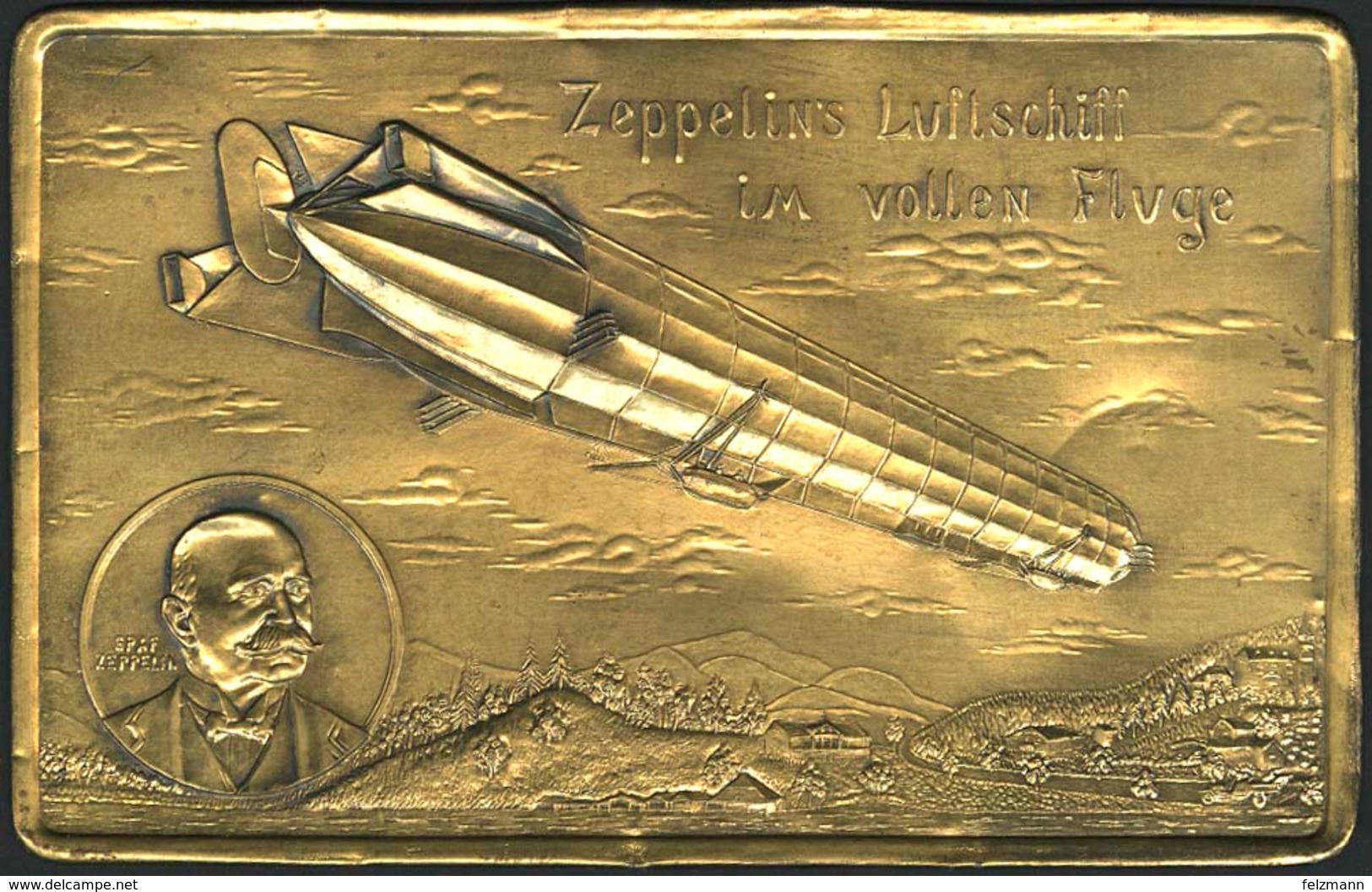 Brief METALL-POSTKARTE Aus Messingblech Mit Bild Des LZ 4 über Berglandschaft Und Inschrift "Zeppelins Luftschiff Im Vol - Zeppeline