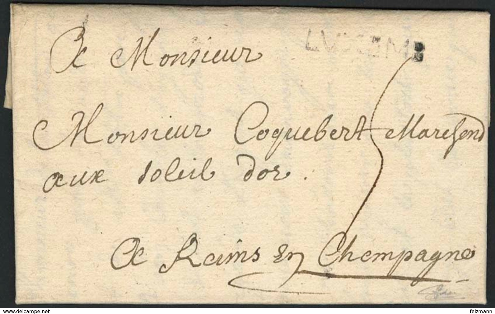 Brief LVXEMB Schwarzer L1 Auf  Handschriflich 8.2.1726 Datiertem Faltbrief Mit Inhalt (1 Seite) Ab Luxembourg Nach Reims - Other & Unclassified