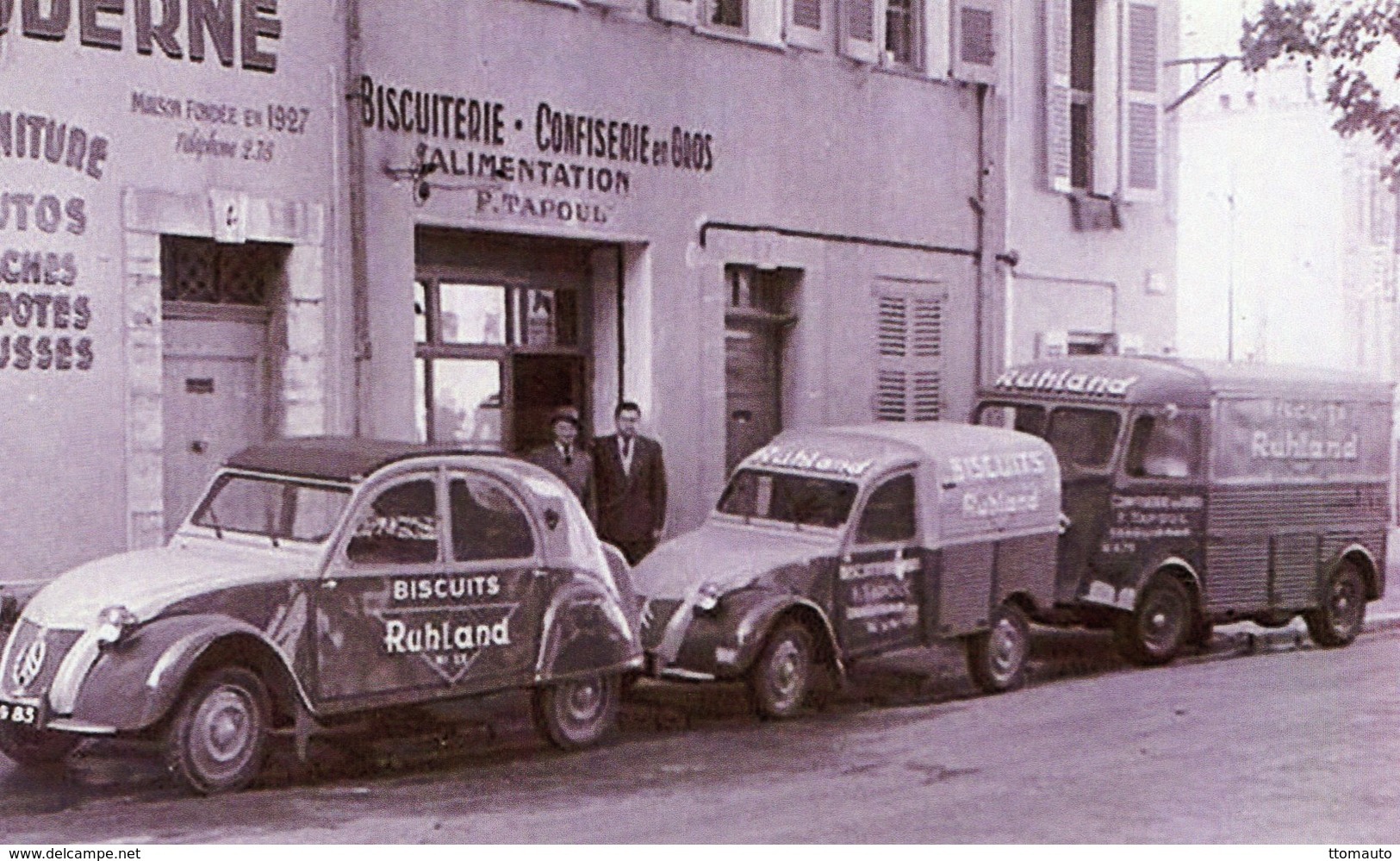 Citroen 2CV , 2CV Fourgonnette Et Citroen HY Utilitaire -  Publicité Pour Les Biscuits 'RUHLAND'   -  15x10 PHOTO - Camions & Poids Lourds