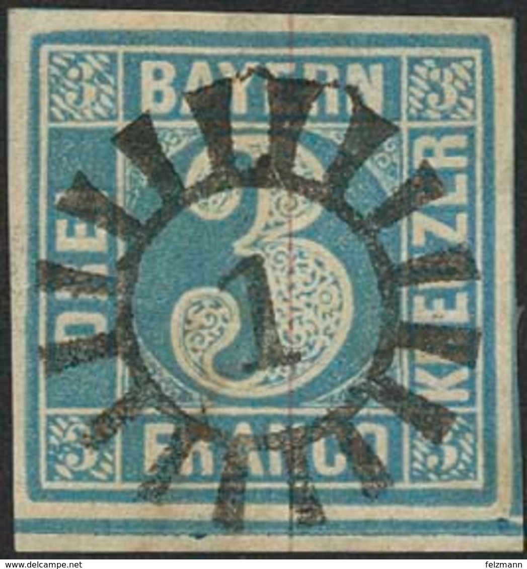 Gestempelt 1 - ABENSBERG/ABBACH, Perfekter Abschlag Auf Farbfrischer, Allseits Vollrandiger 3 Kr Blau, Kabinett, Sign. B - Sonstige & Ohne Zuordnung