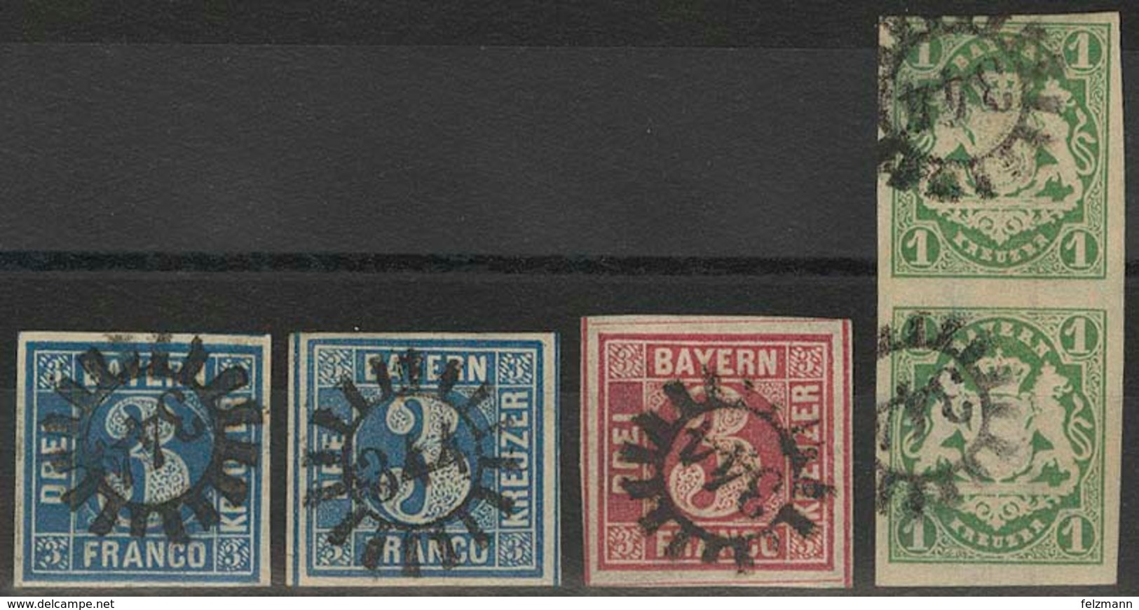 Gestempelt 344 - THIERSHEIM / NEUNBURG, Meist Zentrisch Auf Zwei Breitrandigen Marken 3 Kr Blau (von Versch. Platten), 3 - Sonstige & Ohne Zuordnung