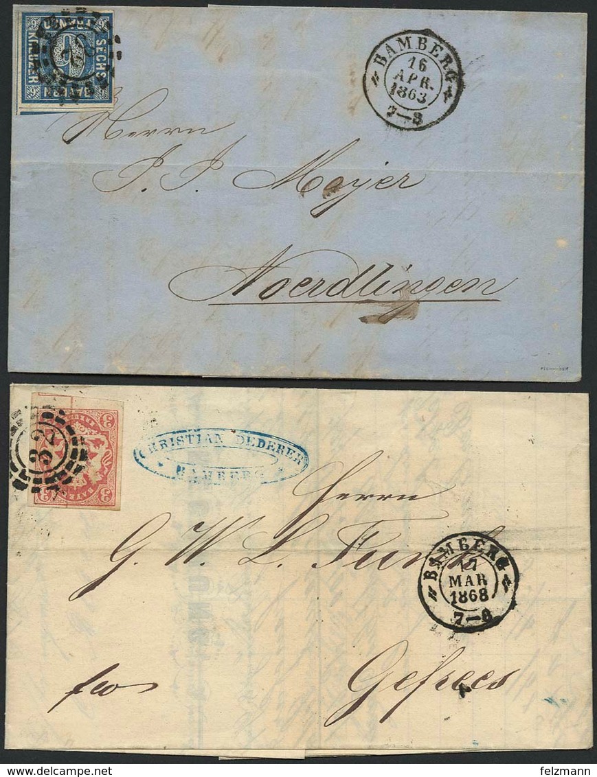 Brief 32 - BAMBERG, Klar In Zwei Verschiedenen Typen Auf Briefen 6 Kr Blau 1863 Nach Nördlingen (sign. Pfenninger) Und 3 - Sonstige & Ohne Zuordnung