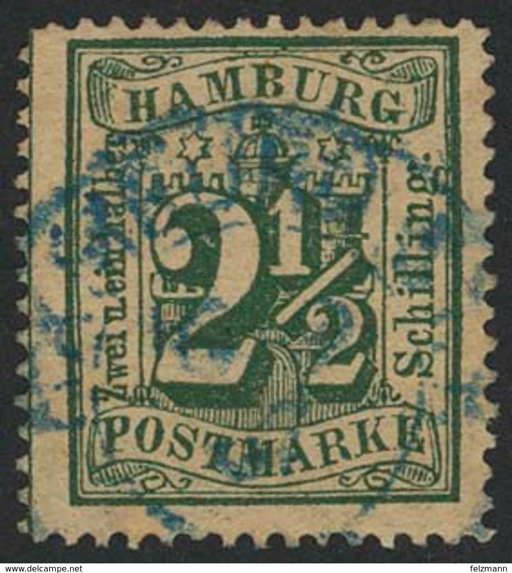 Gestempelt 2½ S Dunkelopalgrün, Farbfrisches, Vollzähniges Kabinettstück Mit Blauem K2 HAMBURG ST.P. 16 9 67, Doppelt Si - Hamburg