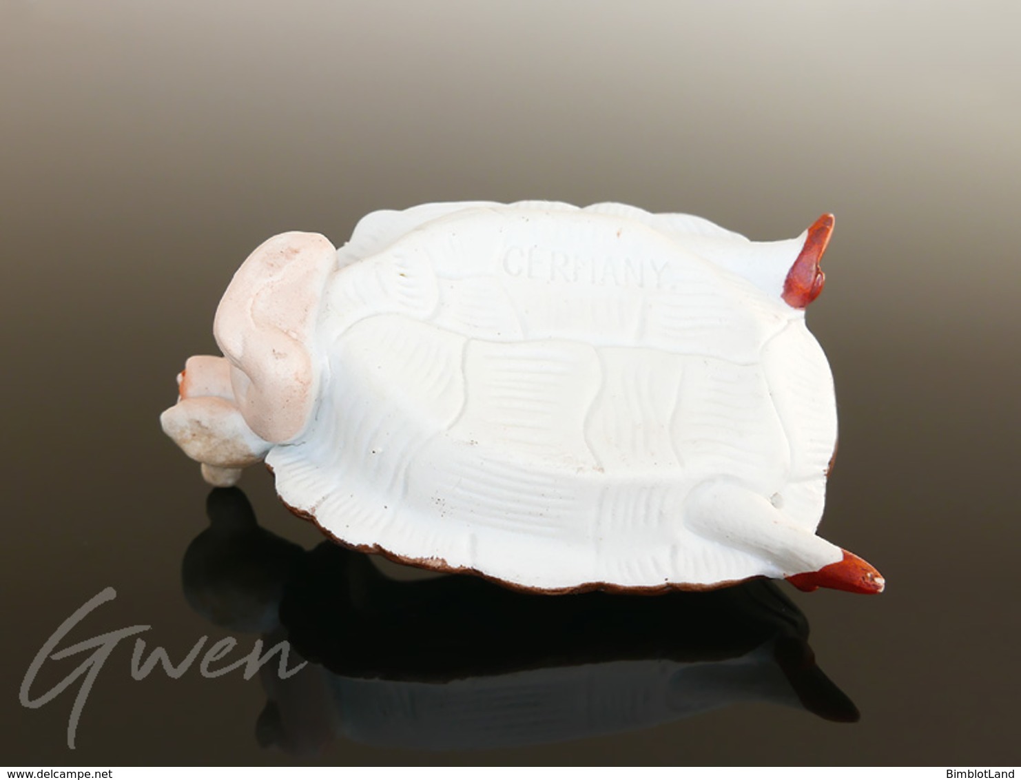 Sujet Figurine Art Deco Ancienne Biscuit Boite Femme Tortue Ours Miniature Allemagne Curiosa