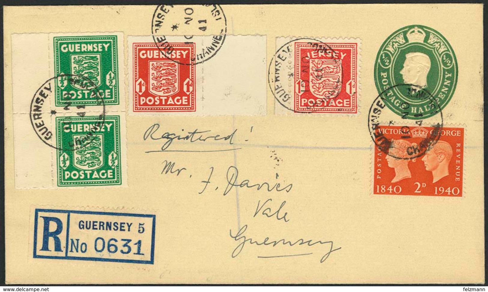 Brief ½ Und 1 D In Bunter MiF Mit Großbritannien 2 D Sowie Jersey 1 D Tarifgerecht Auf Orts-R-Brief 10.11.41, Pracht - Occupation 1938-45