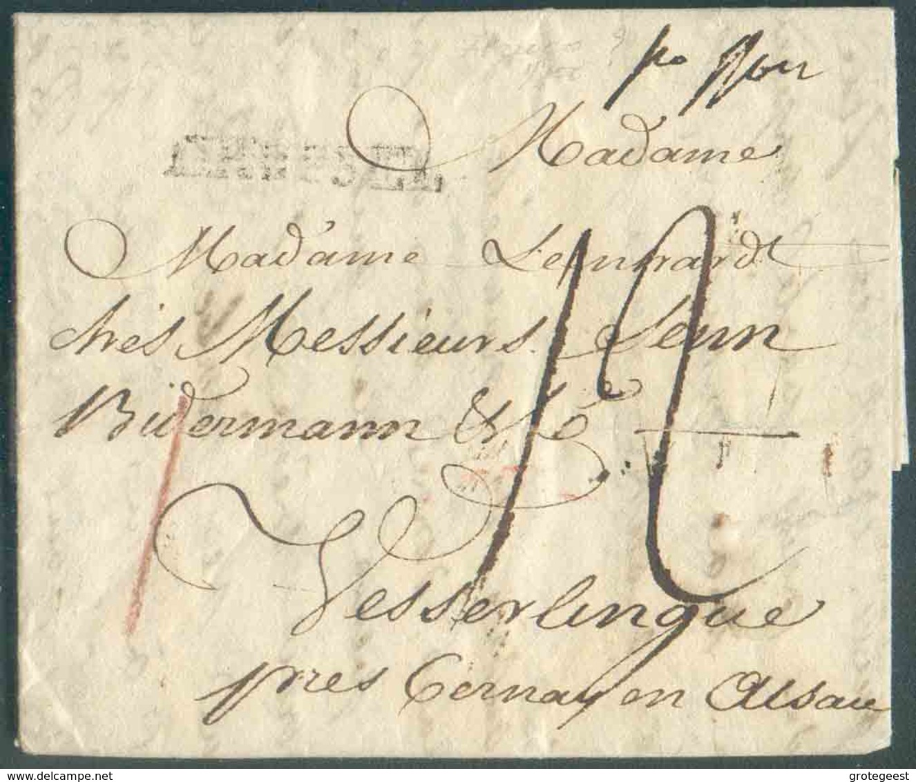 LAC De BRUSSEL (griffe Noire) Le 14 Octobre 1787 + Man. «Fco Ypres» Vers Vesserlingue; Port '12' (encre) - 'I' (craie Ro - 1714-1794 (Paises Bajos Austriacos)