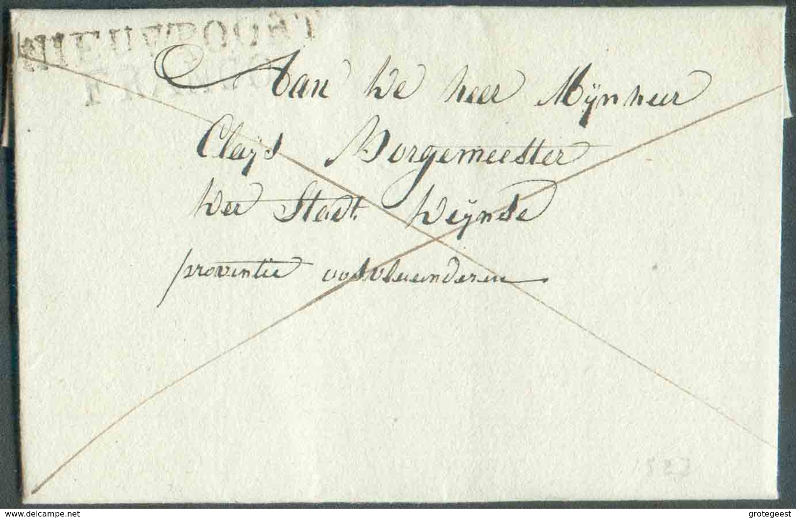 LAC De (griffe Noire H.30) NIEUWPOORT/FRANCO Le 7 Avril 1827 Vers Deynze; Port De '20' Cents. - TB -  13046 - 1815-1830 (Periodo Holandes)