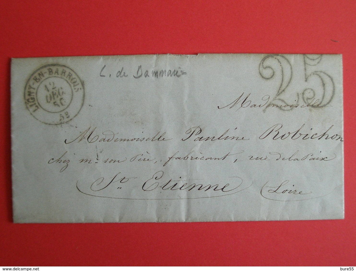 Marque Postale Ligny 1850 Cachet à Date Type 15  Sur Lettre De Dammarie + Taxe 25 Double Trait - 1849-1876: Klassik