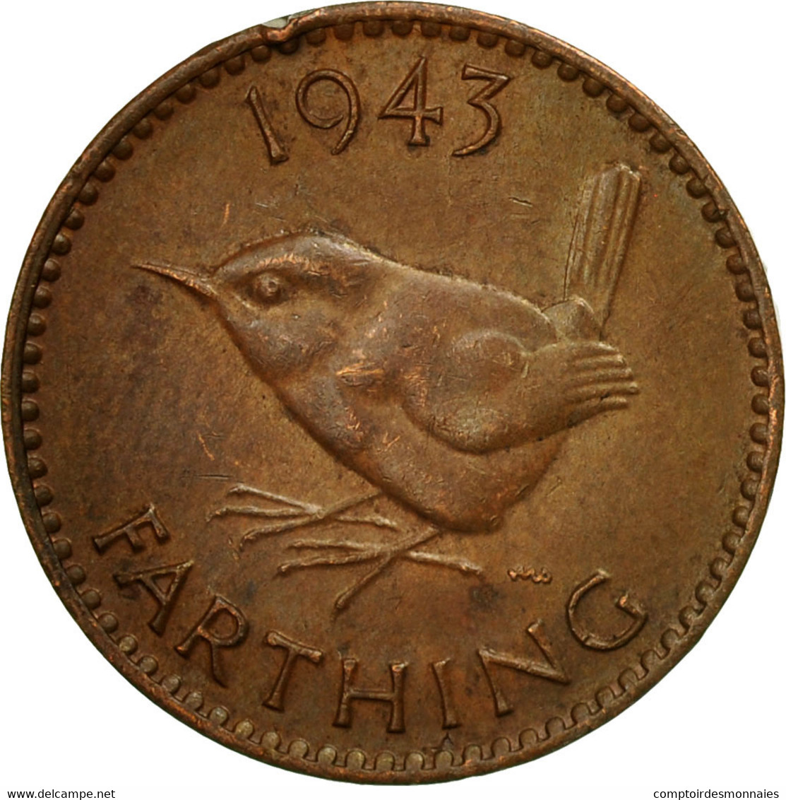 Monnaie, Grande-Bretagne, George VI, Farthing, 1943, TB+, Bronze, KM:843 - B. 1 Farthing