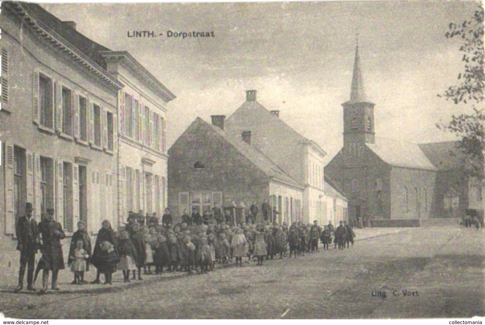 Linth = Lint  1 Oude Postkaart , Verdeelde Rug C1908 Dorpstraat - Uitgever VOET , Zeer Geannimeerd Met Al De Kinderen - Lint