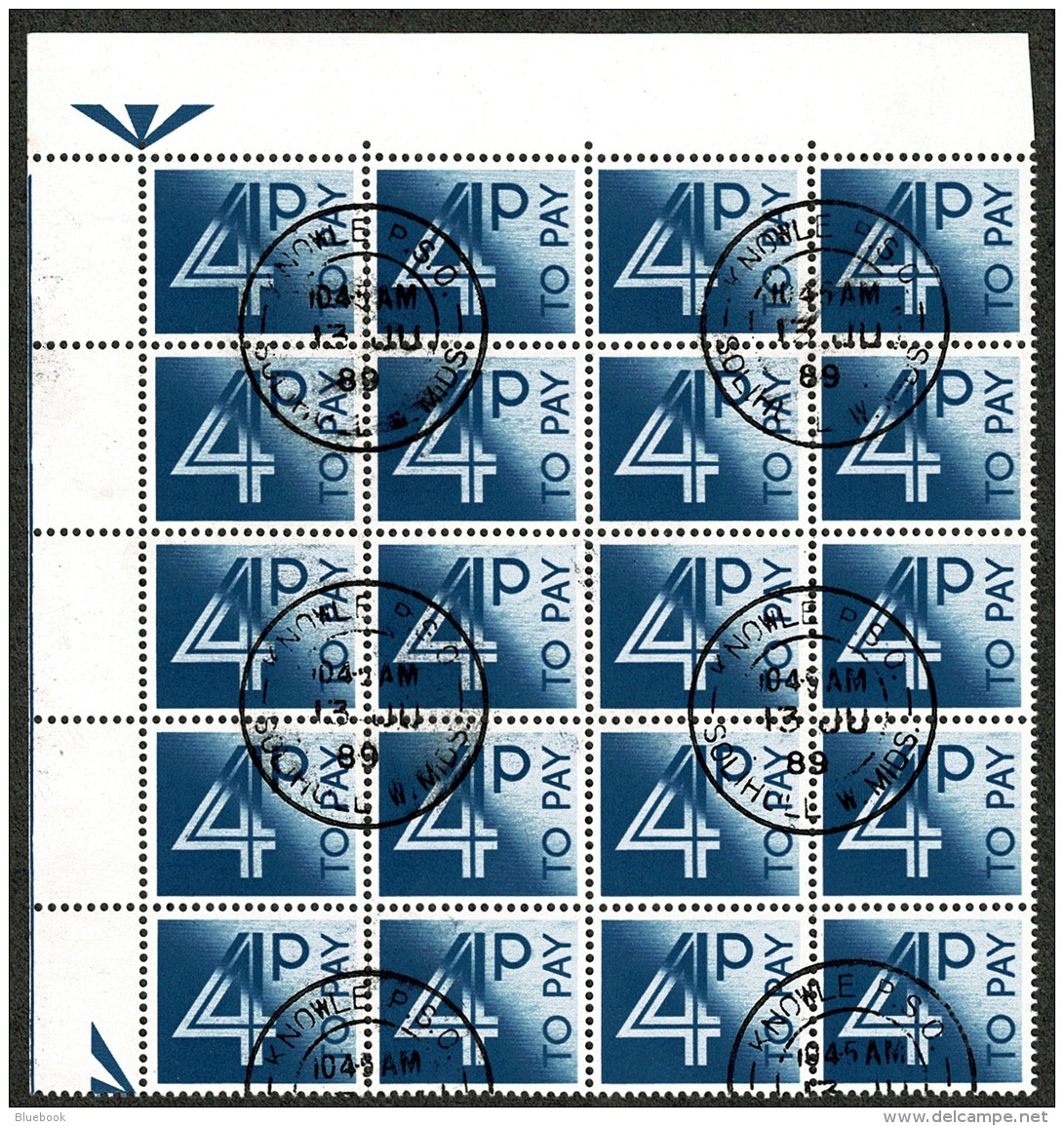 RB 1213 - Super Corner Block Of 20 X 4p GB Postage Stamps - Fine Used - Postage Due