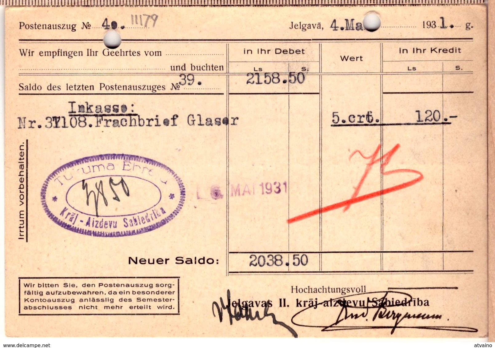 Latvia JUDAICA Jew History - Jewish Bank Documents- Tukuma Ebreju Kraj-Aizdevu Sabiedriba 1931. - Documents Historiques