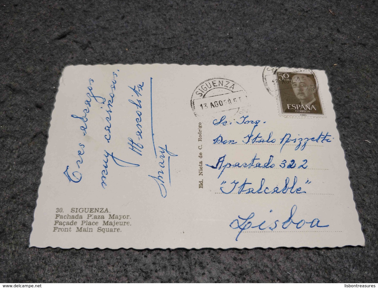 ANTIQUE POSTCARD SPAIN SIGUENZA  FACHADA PLAZA MAYOR CIRCULATED 1958 - Guadalajara