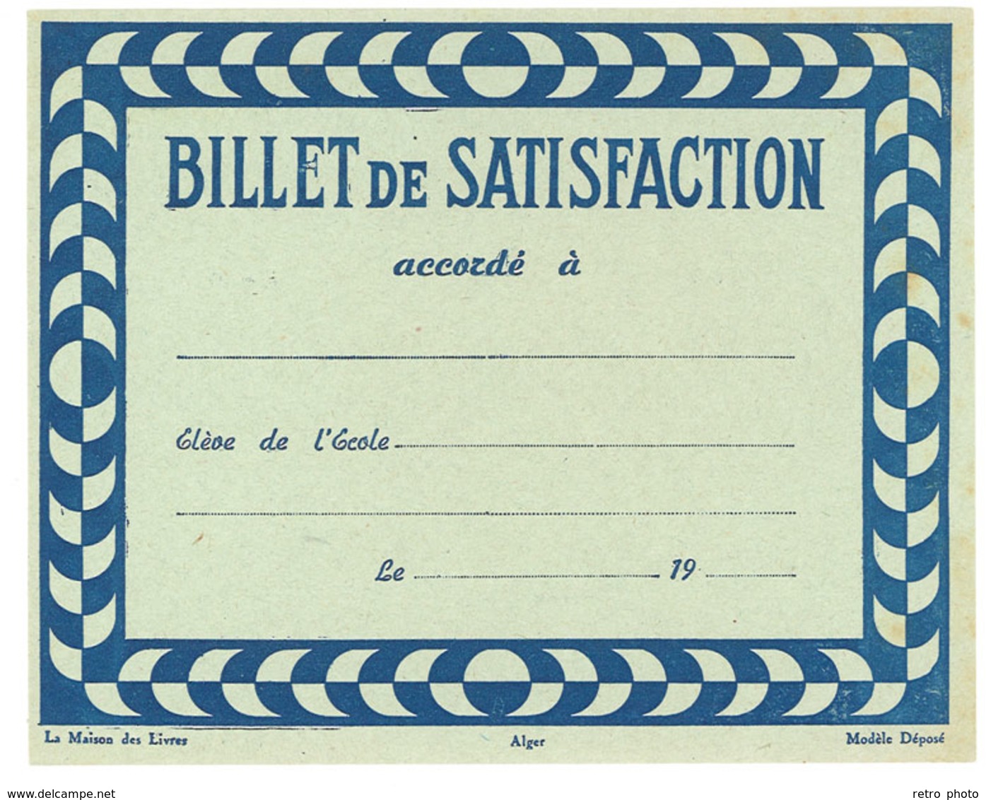 Billet De Satisfaction, élève De L'école ... - Diplômes & Bulletins Scolaires