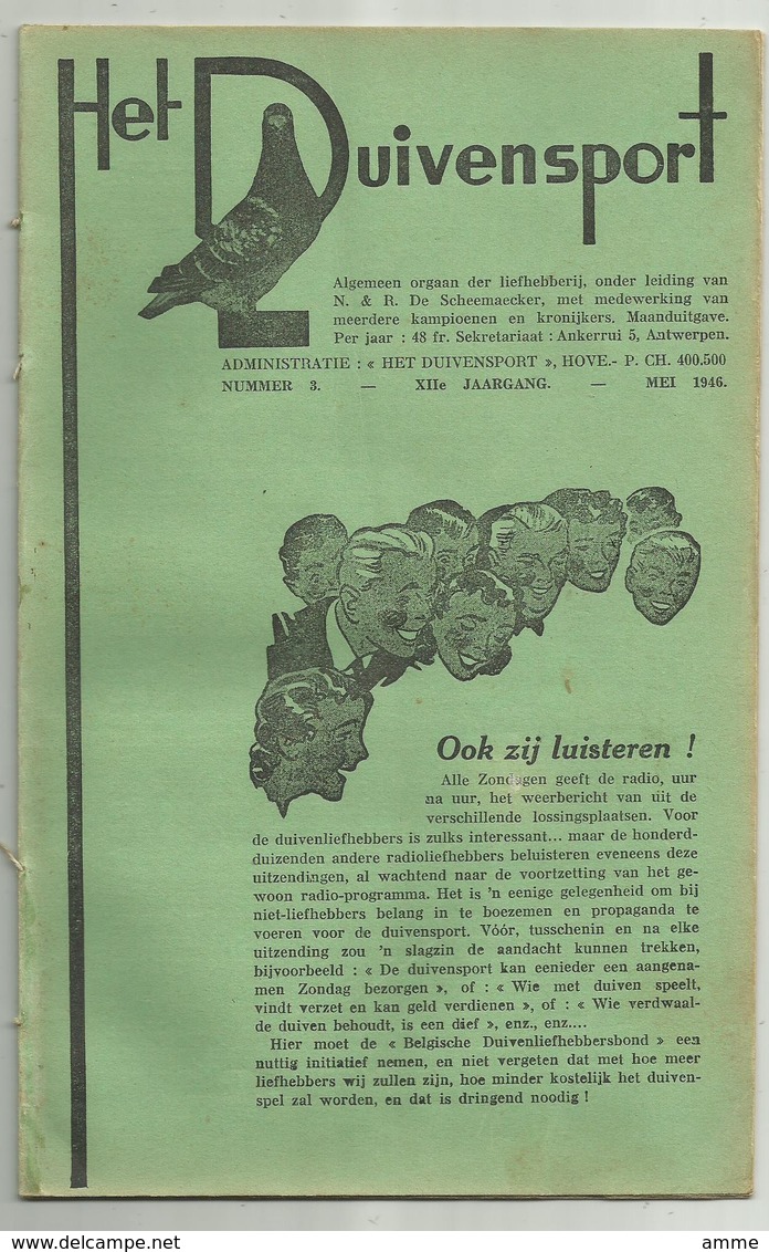 Hove - Het Duivensport   *   4 Maanduitgaves , April, Mei, Juni, Juli 1946 ( Duivensport - Duiven - Duif - Pigeon) - Hove