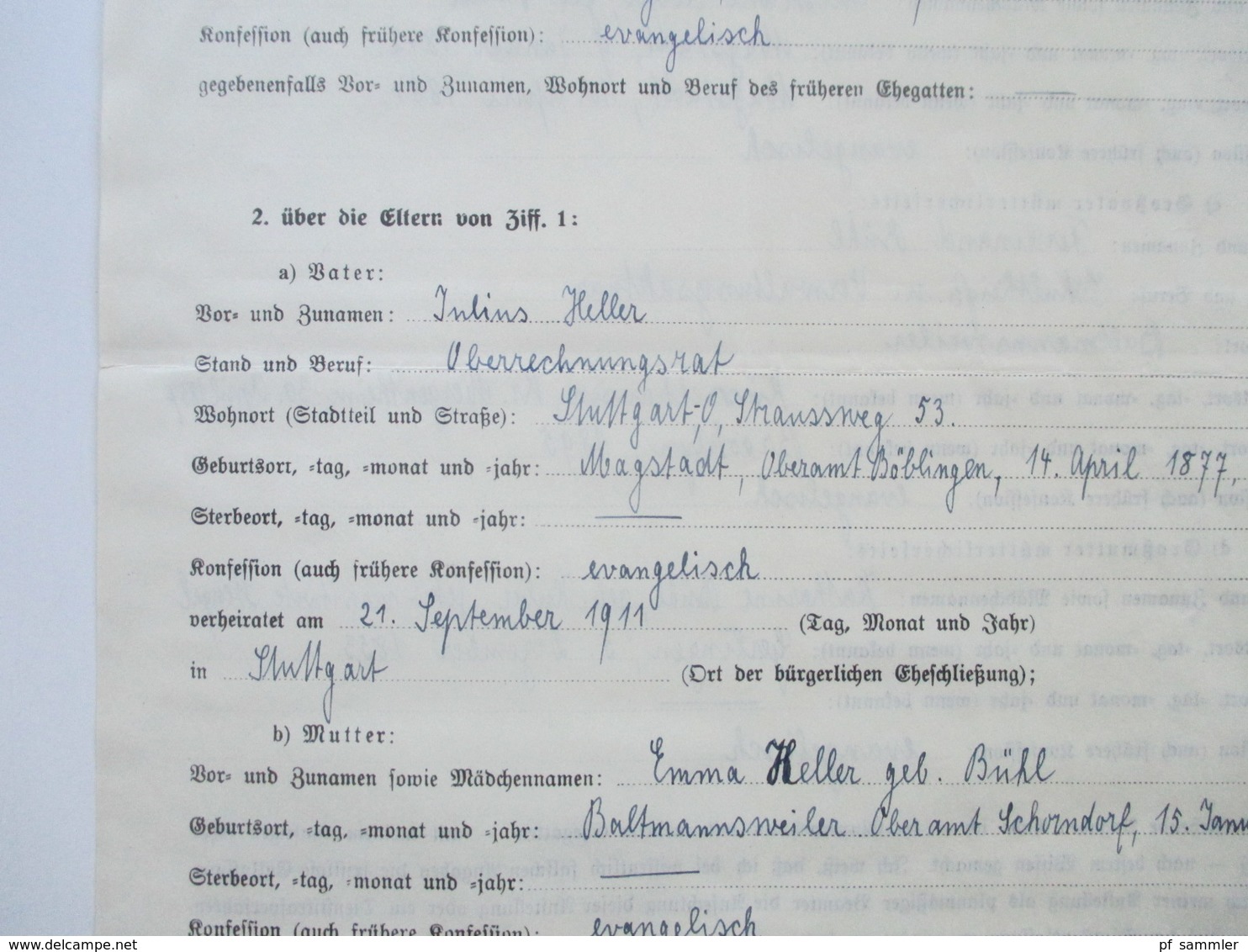 Dokument Nachweis Der Arischen Abstammung Für Beamte. 3. Reich 1936 Stuttgart Formular Beamte Nr. 42b - Historische Dokumente