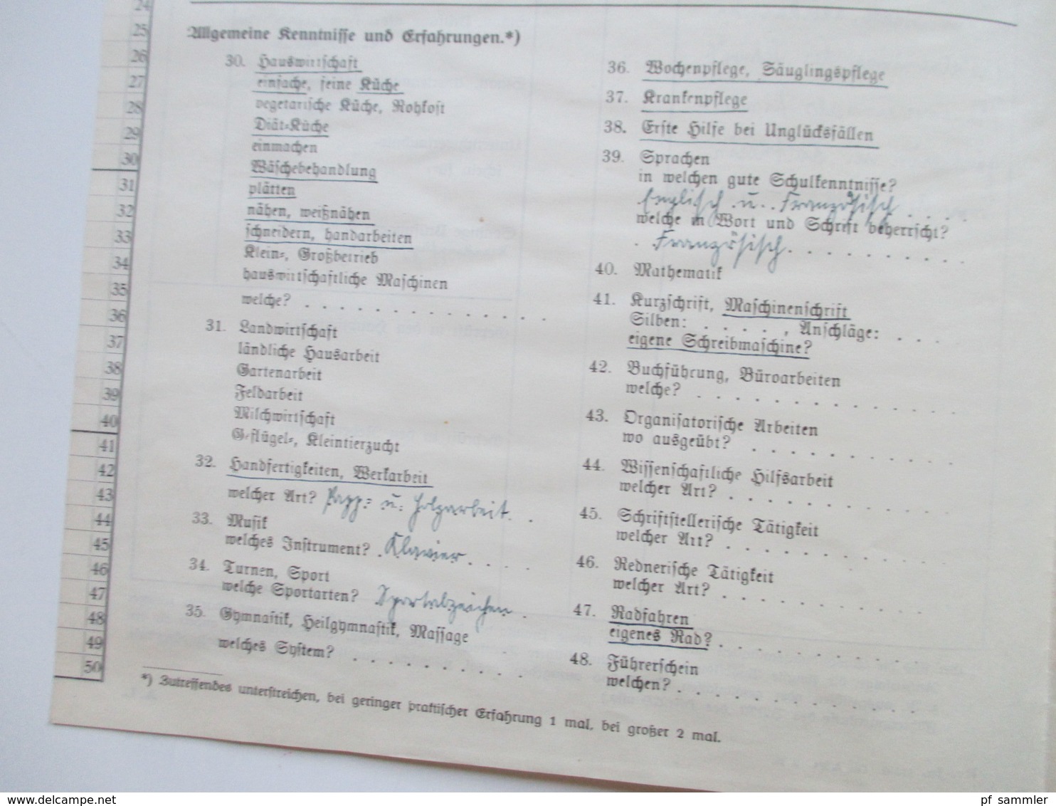 Dokument Bewerbungsbogen des Arbeitsamtes JU. 3. Reich 1930er Jahre Stuttgart Rv.-Ju 52000