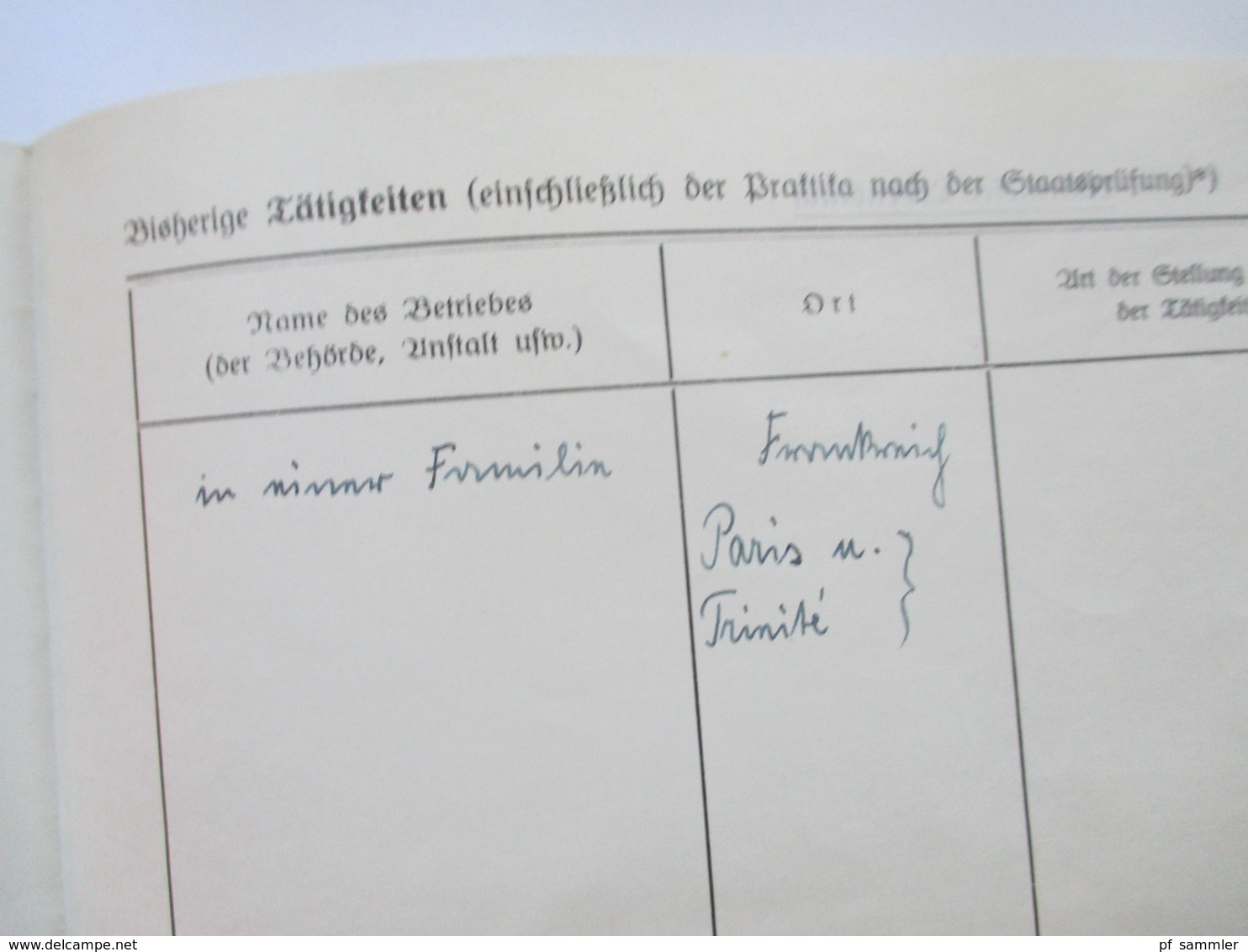 Dokument Bewerbungsbogen des Arbeitsamtes JU. 3. Reich 1930er Jahre Stuttgart Rv.-Ju 52000