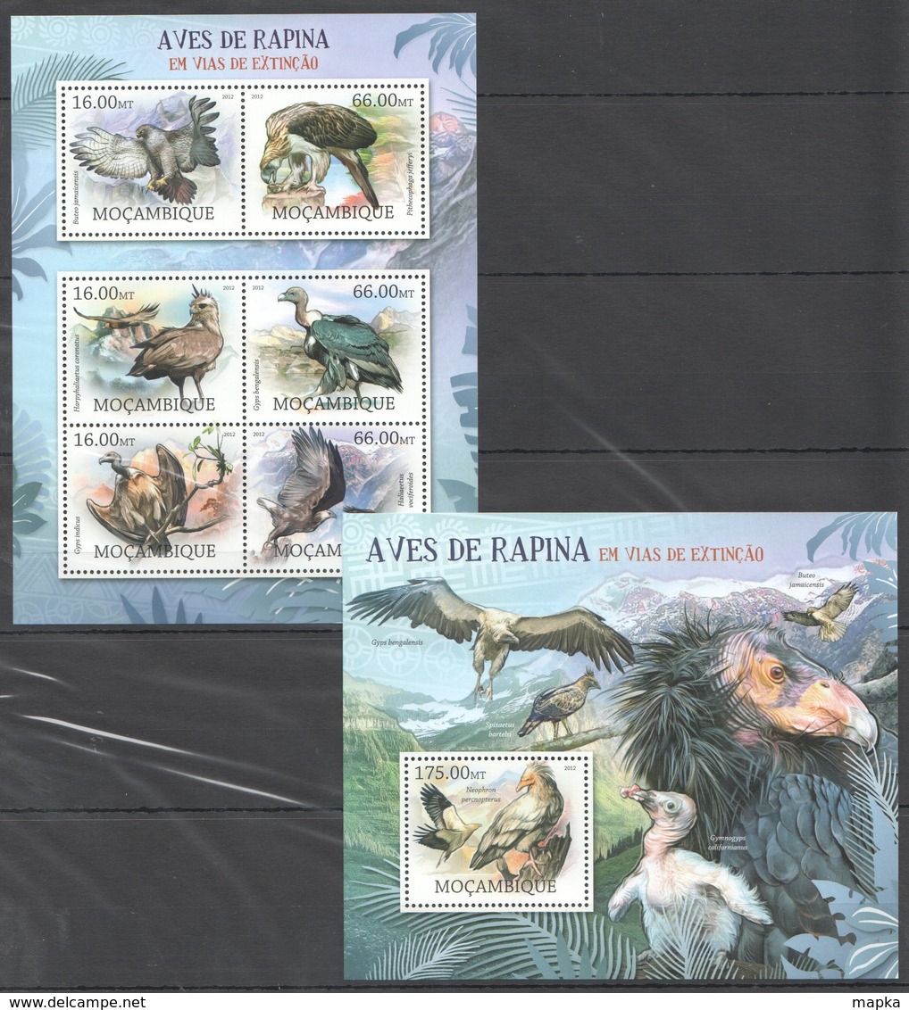 U513 2012 MOCAMBIQUE FAUNA BIRDS AVES DE RAPINA EM VIAS EXTINCAO 1SH+1BL MNH - Adler & Greifvögel