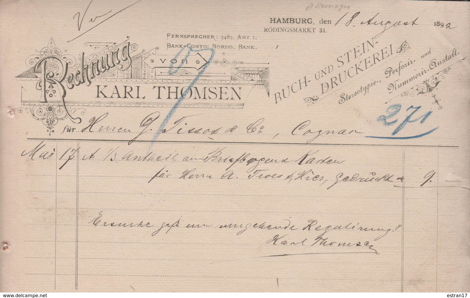 HAMBURG  KARL THOMSEN - 1800 – 1899