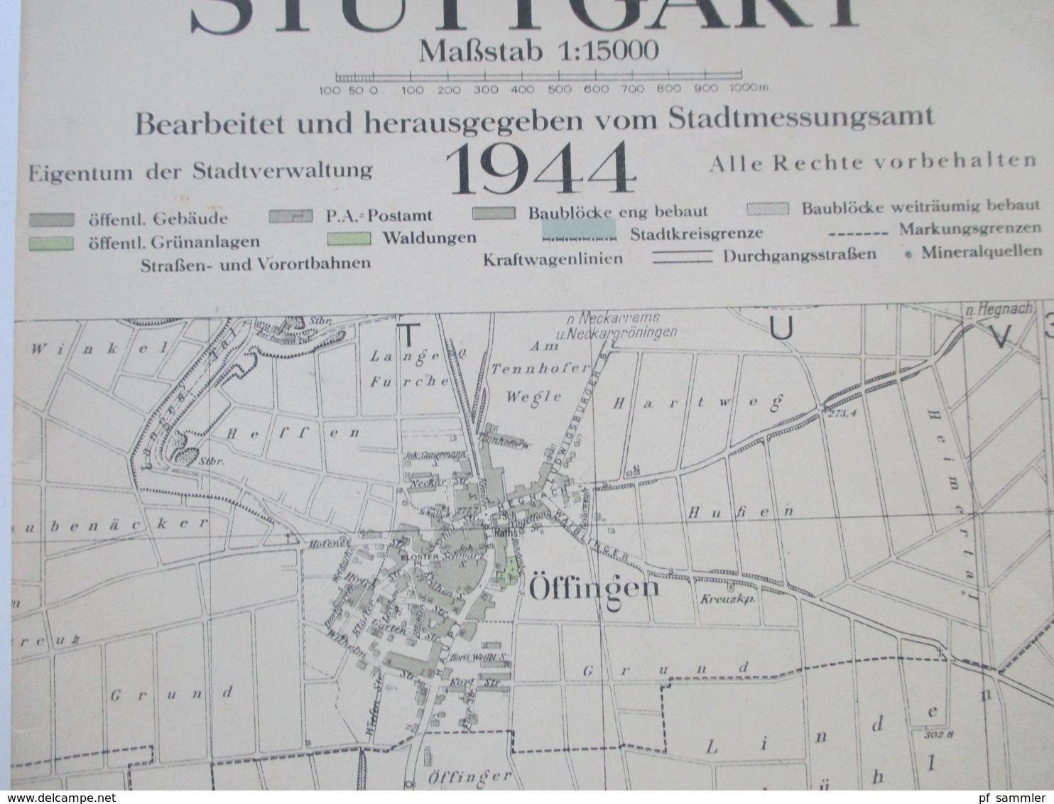 Amtlicher Plan Der Stadt Der Auslandsdeutschen Stuttgart 1944 Nur Für Den Dienstgebrauch / Stadtmessungsamt Rar - Mapas Topográficas