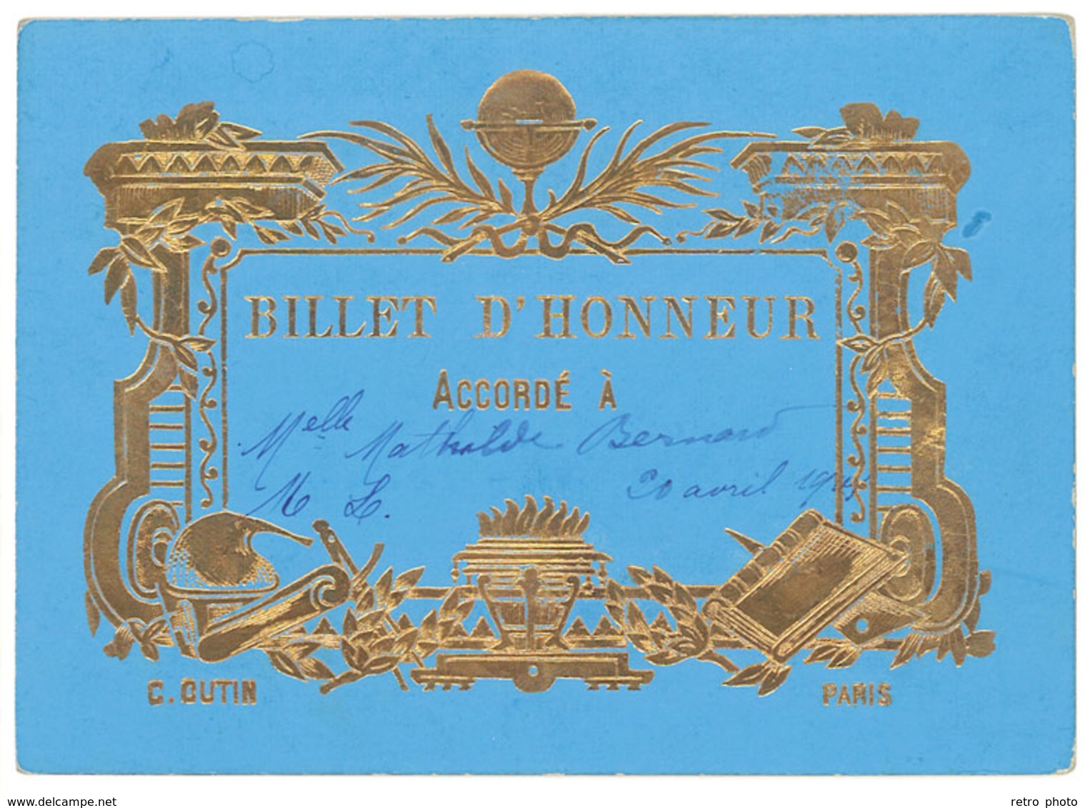 Billet D' Honneur - élève, école, 1905 ? - Diplômes & Bulletins Scolaires