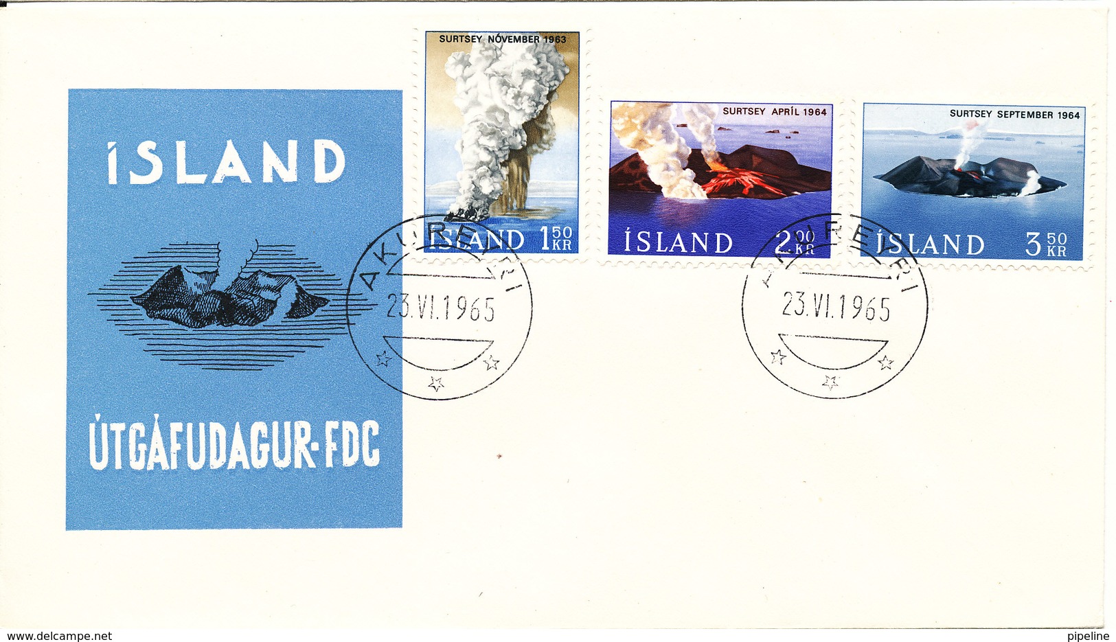 Iceland FDC The Volcano Surtsey 23-6-1965 Complete Set With Cachet - Volcanos