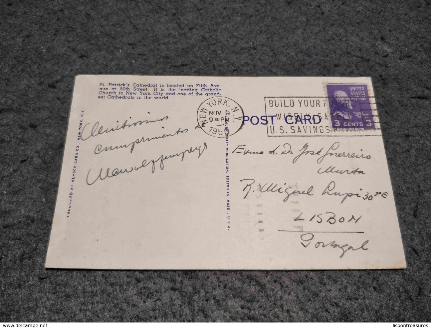 ANTIQUE POSTCARD UNITED STATES NEW YORK ST. PATRICKS CATHEDRAL CIRCULATED 1950 - Kirchen