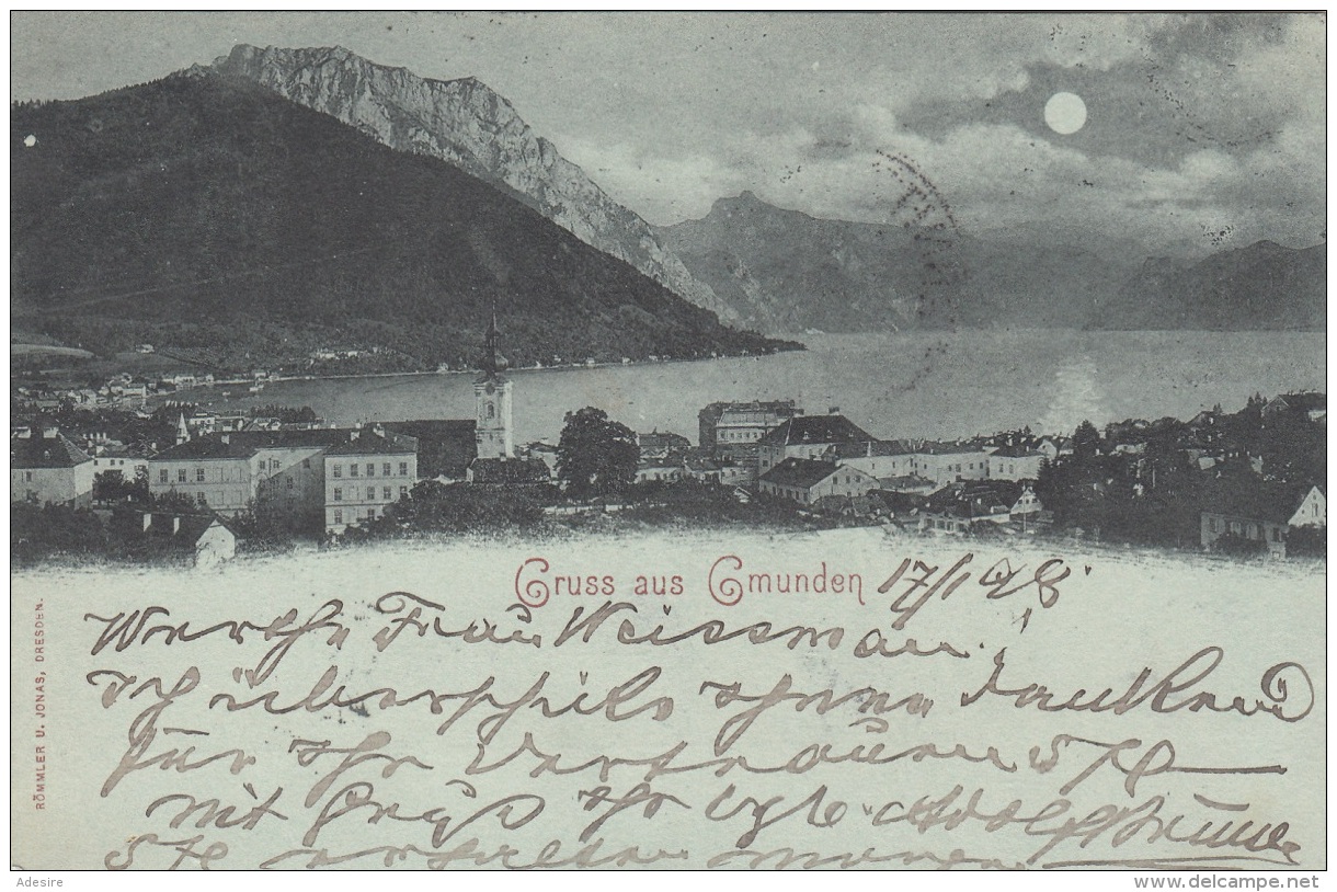 Gruss Aus GMUNDEN (OÖ) - Mondscheinlitho, Gel.1898, Gute Erhaltung - Gmunden