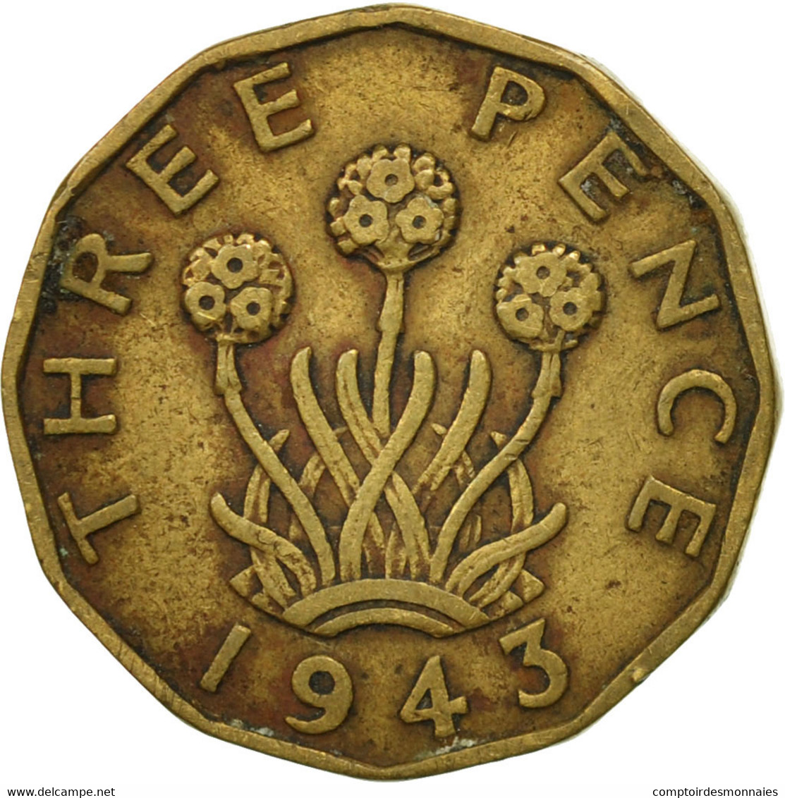 Monnaie, Grande-Bretagne, George VI, 3 Pence, 1943, TB+, Nickel-brass, KM:849 - F. 3 Pence