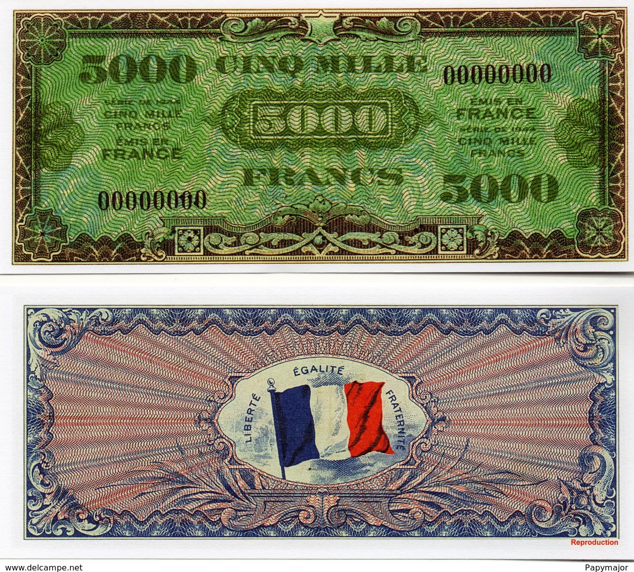 Militaria - Billet De 5000 Francs Dit "d'invasion" édité Par Les Américains En 1944 - Specimen