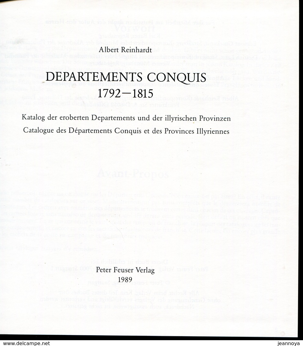 REINHARDT A. - DEPARTEMENTS CONQUIS, 1792 - 18815, EDIT RELIE 336 PAGES DE 1989 - LUXE - France