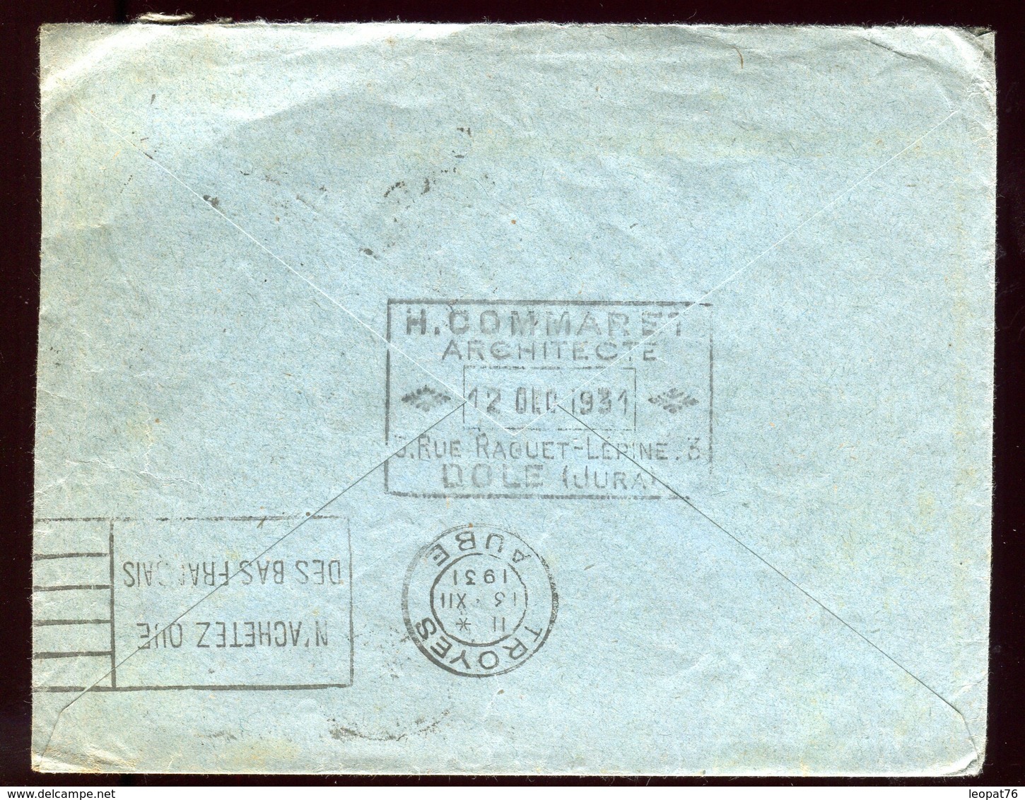 Enveloppe De Dole Pour Troyes En 1931 - 1921-1960: Période Moderne