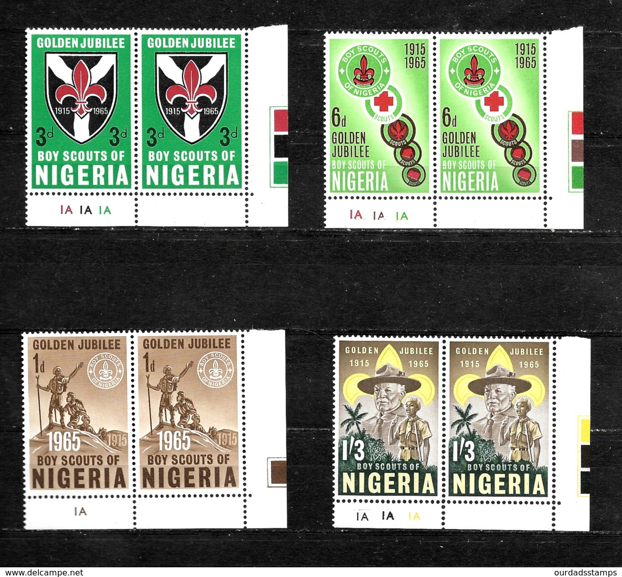 Nigeria, 1965 Scout Golden Jubilee Complete Set In Corner Marginal Pairs MNH (6843) - Nigeria (1961-...)