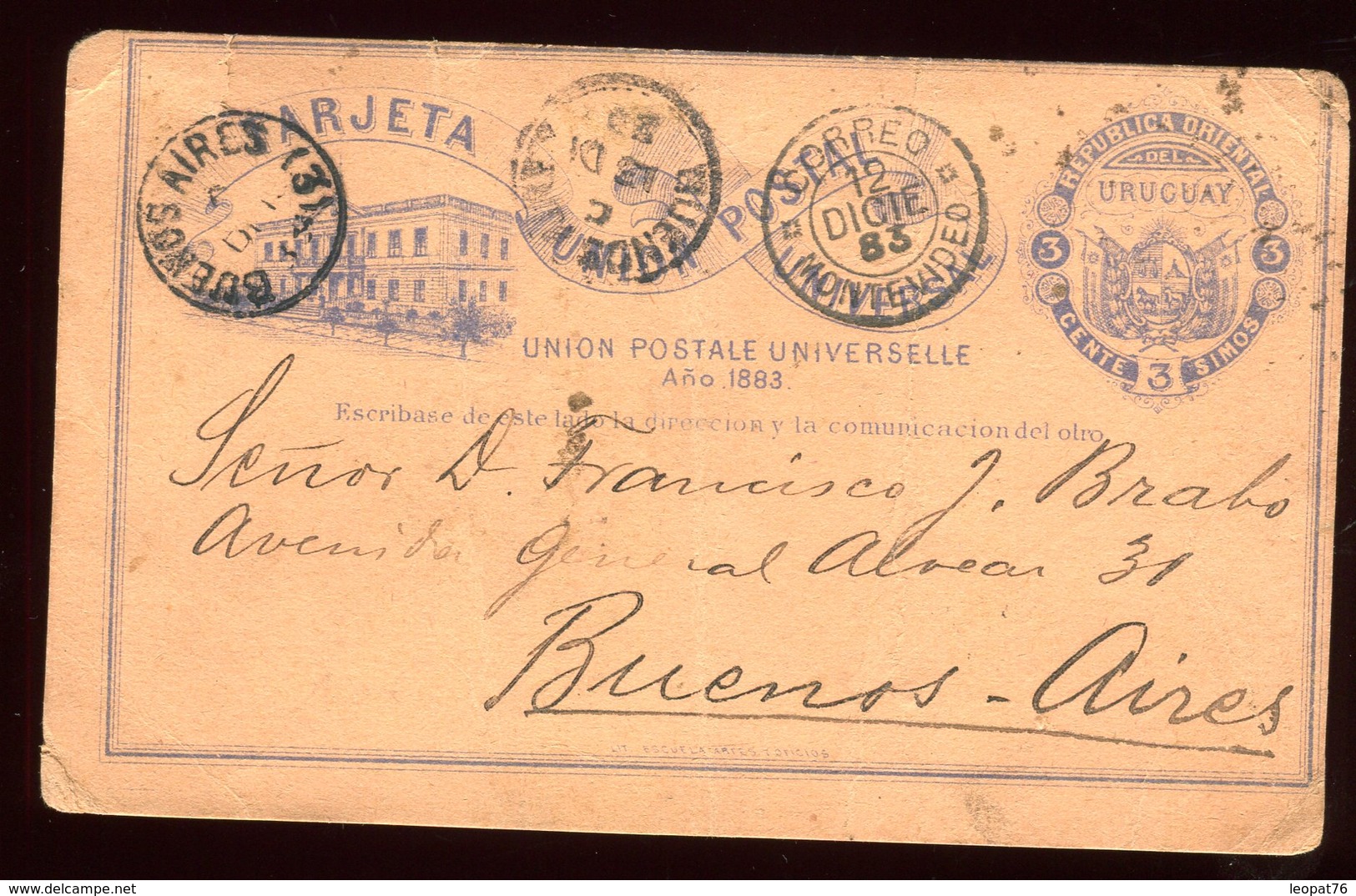 Uruguay - Entier Postal ( Plis ) Pour Buenos Aires En 1883 - Uruguay