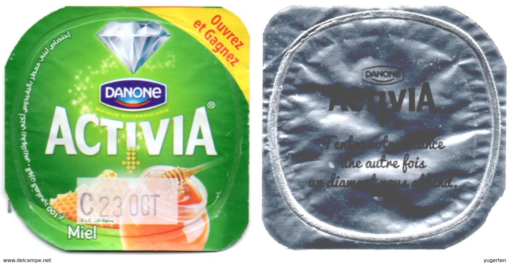 Opercule Cover Yaourt Yogurt " Danone " ACTIVIA Miel Honey "Gagnez Un Diamant" Yoghurt Yoghourt Yahourt Yogourt - Opercules De Lait