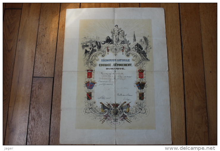 Diplome Medaille Royaume De Belgique   Recompense Nationale   1844 - Diplômes & Bulletins Scolaires