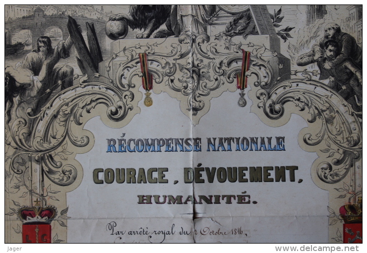 Diplome Medaille Royaume De Belgique   Recompense Nationale   1844 - Diplômes & Bulletins Scolaires