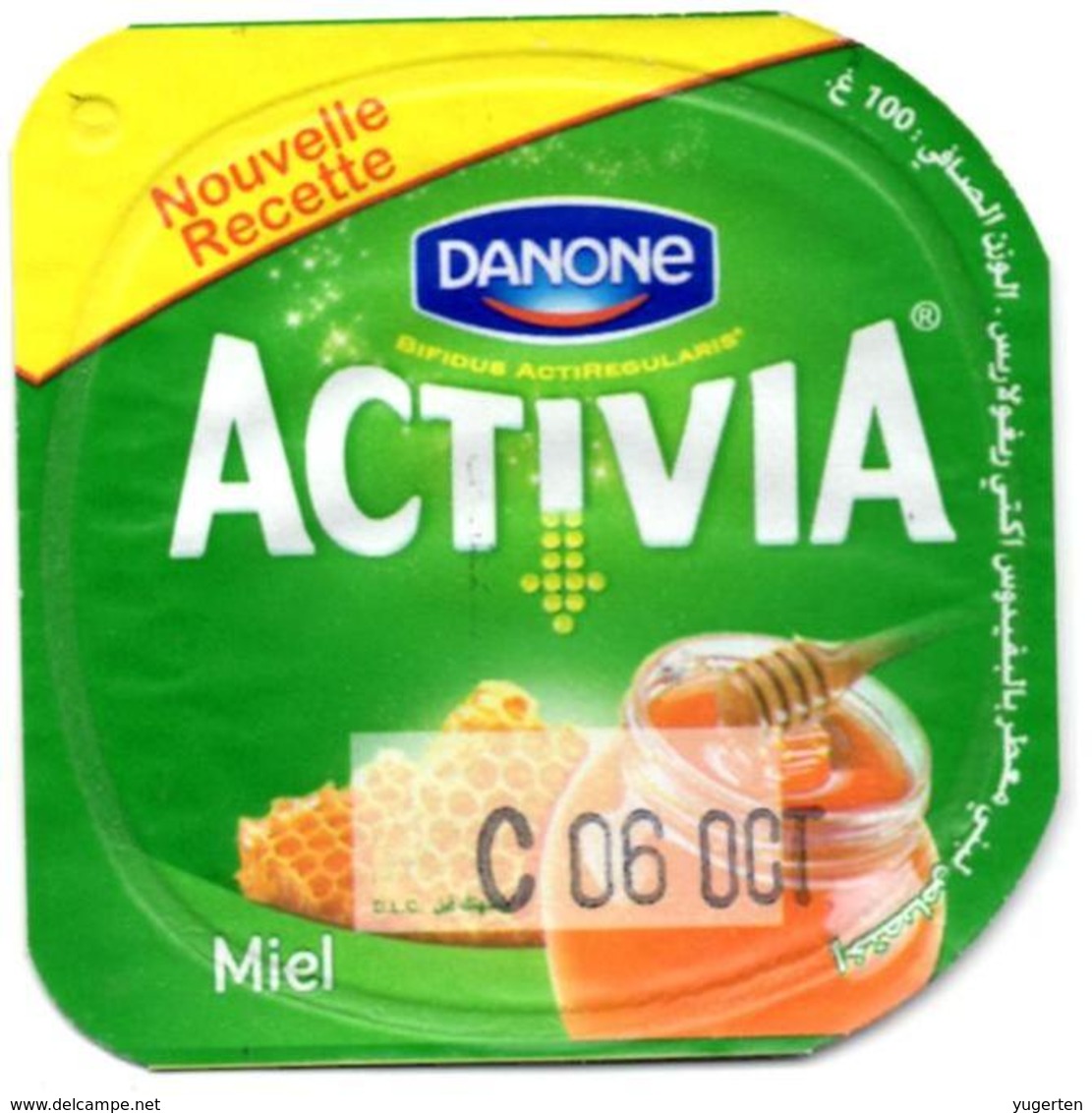 Opercule Cover Yaourt Yogurt " Danone " ACTIVIA Miel Honey "Nouvelle Recette" Yoghurt Yoghourt Yahourt Yogourt - Opercules De Lait