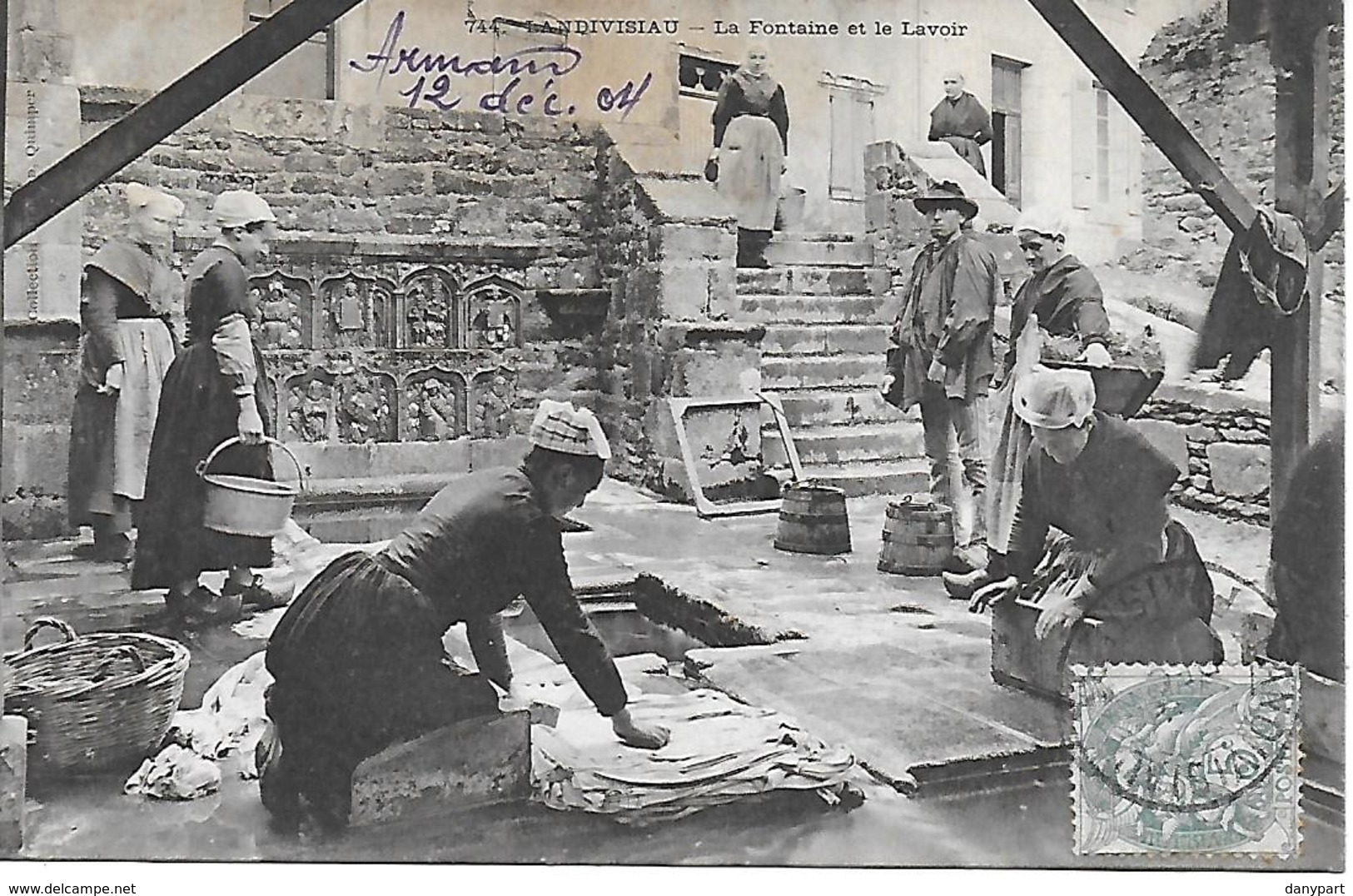 LANDIVISIAU  - 1904 -  LA FONTAINE ET LE LAVOIR TRES ANIMES DOS SIMPLE COLLECTION VILLARD A QUIMER 2 SCANS - Landivisiau